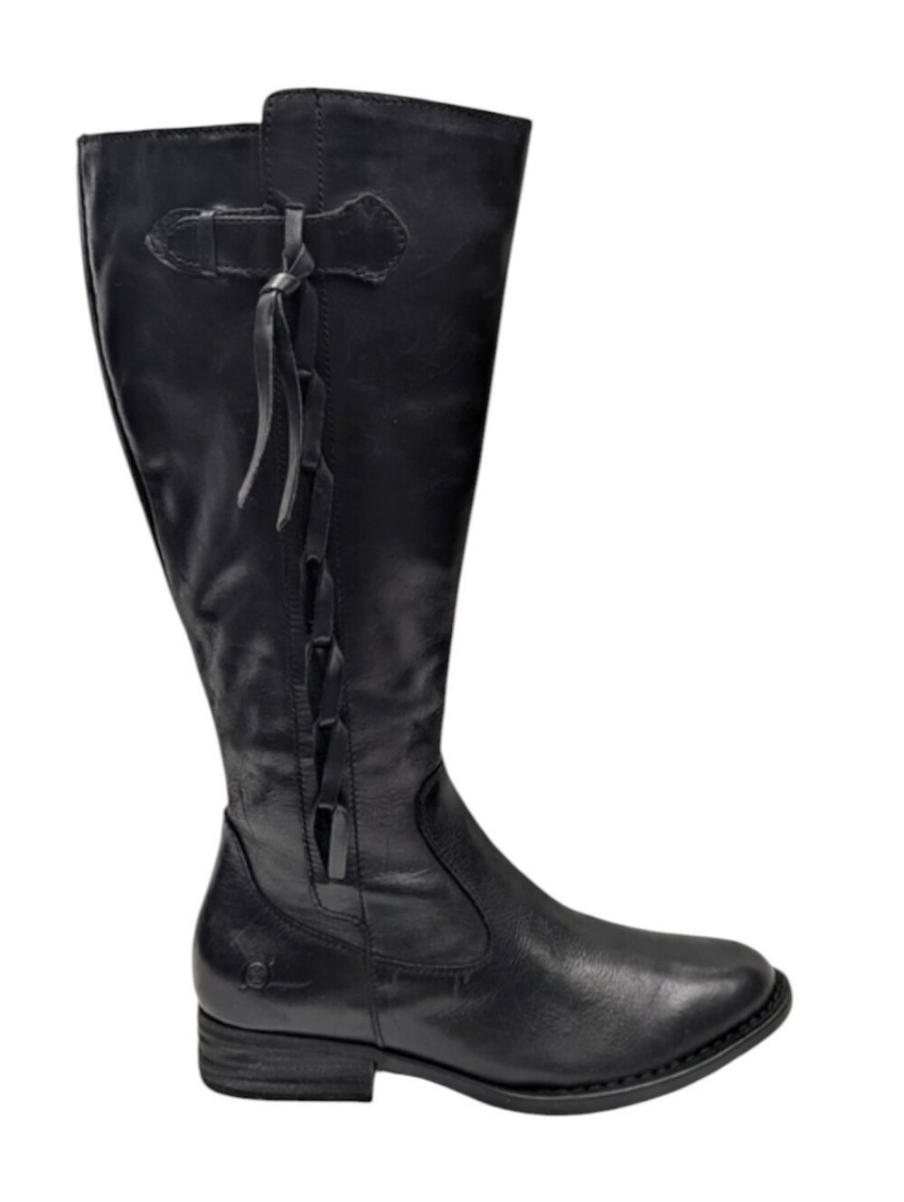 NWOT Born Cook Leather Wide Calf Tall Riding Boots Braid Detail Side Zip size 7